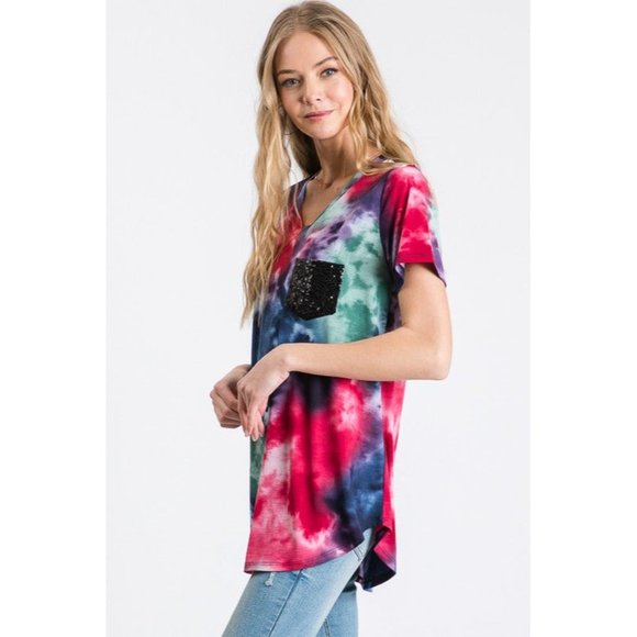 Heimish Tie Dye Sequin Top, Navy - Picture 3 of 5